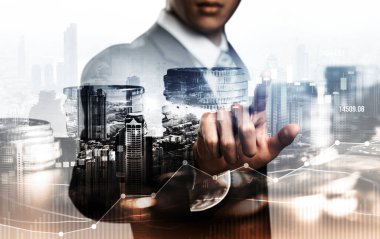 Businessman analyst working with digital finance business data graph showing technology of investment strategy for perceptive financial business decision. Digital economic analysis technology concept.