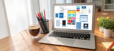 Model mobil uygulama ve web sitesi için UX UI tasarım süreci. Profesyonel uygulama geliştiricisi için kablo grafiğinin yaratıcı prototipi .