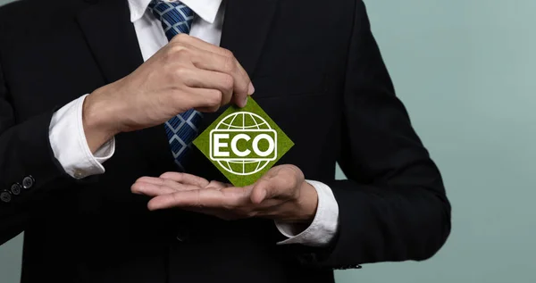 Ekologiczne Korporacje Promujące Zrównoważoną Ekologiczną Koncepcję Biznesową Przedsiębiorcą Posiadają Papier — Zdjęcie stockowe