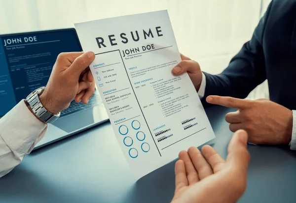Interviewing Job Applicant Office Resume Paper Candidate Wear Suit Formal — Stock Photo, Image