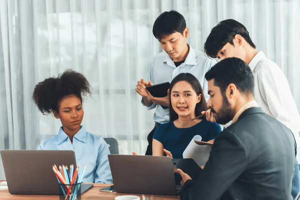 Happy Diverse Business People Work Together Discussing Corporate Office Professional — Stock Photo, Image