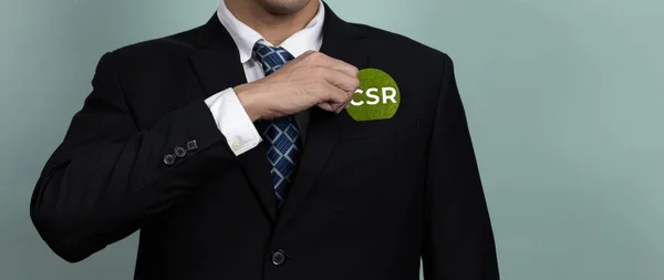 Корпорація Пропагує Сталий Зелений Бізнес Концепції Бізнесменом Який Тримає Csr — стокове фото