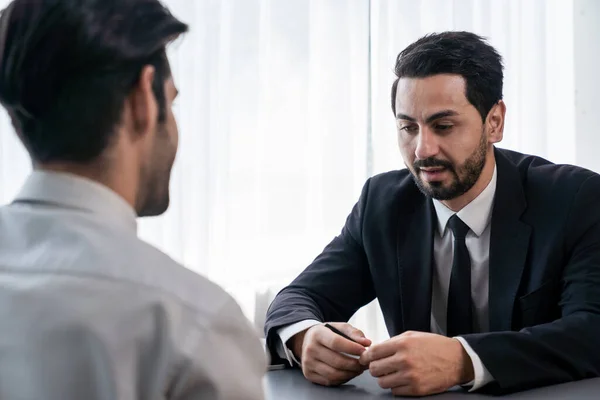 stock image Unpleasant and awkward interview with both interviewer and the candidate feeling dissatisfied. Bad qualifications and weak application for job position during interviewing concept. Fervent