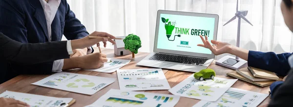 Green Ecology Awareness Campaign Display Laptop Eco Friendly Company Meeting — Stock Photo, Image