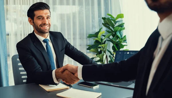 Business Partnership Meeting Successful Trade Agreement Handshake Greeting Corporate Office — Stock Photo, Image