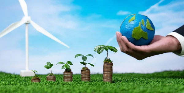 Eco Negócio Investir Conservação Meio Ambiente Subsidiar Pilha Moedas Com — Fotografia de Stock