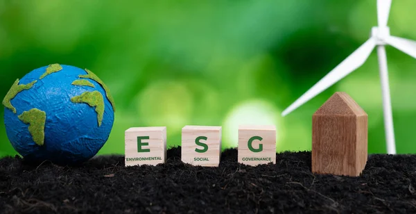 Cubo Símbolo Esg Para Proteção Ambiental Corporativa Sustentável Esg Estilo — Fotografia de Stock