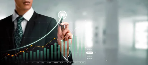 Businessman Analyst Working Digital Finance Business Data Graph Showing Technology — Stok fotoğraf