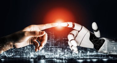 3D Rending Futuristic robot teknolojisi geliştirme, yapay zeka yapay zeka ve makine öğrenme konsepti. Gelecekteki insan hayatı için küresel robot biyonik bilim araştırması. 3B illüstrasyon