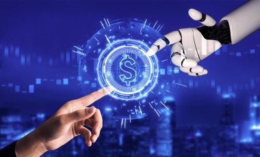 3D Rending Futuristic robot teknolojisi geliştirme, yapay zeka yapay zeka ve makine öğrenme konsepti. Gelecekteki insan hayatı için küresel robot biyonik bilim araştırması. 3B illüstrasyon