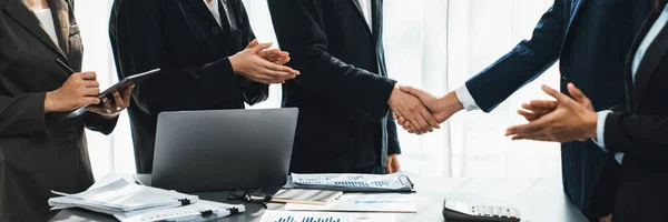 Analyst Team Handshake Successful Planning Business Marketing Handshake Panorama Shot — Stock Photo, Image