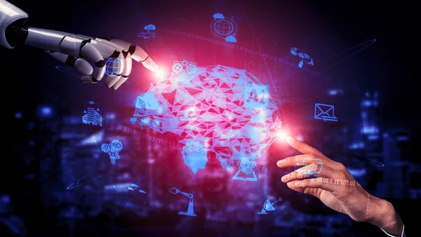 Renderelés Mesterséges Intelligencia Kutatás Robot Kiborg Fejlesztés Jövőben Emberek Életét — Stock Fotó