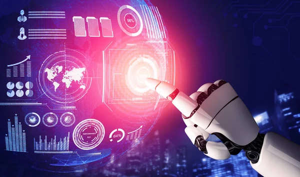 3Dレンダリング未来型ロボット技術開発 人工知能Ai 機械学習の概念 将来の人間の生活のためのグローバルなロボット生物科学研究 3Dイラスト — ストック写真