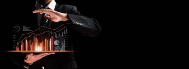 Businessman analyst working with digital finance business data graph showing technology of investment strategy for perceptive financial business decision. Digital economic analysis technology concept.