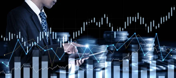 Businessman Analyst Working Digital Finance Business Data Graph Showing Technology — Stockfoto