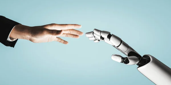 3Dレンダリング人工知能人の生活の未来のためのロボットとサイボーグ開発のAi研究 コンピュータ脳のためのデジタルデータマイニングと機械学習技術設計 — ストック写真