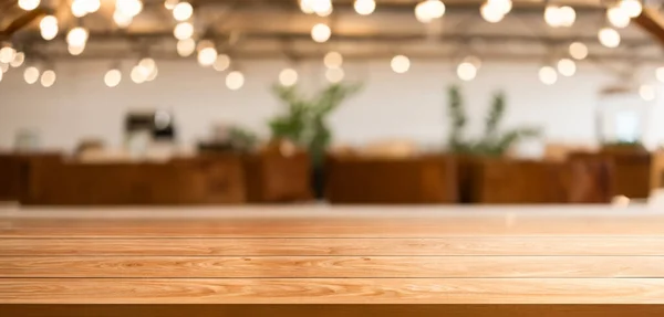 Wood Table Blurry Background Modern Restaurant Room Coffee Shop Empty — Stock Photo, Image