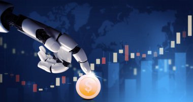 3D Rending Futuristic robot teknolojisi geliştirme, yapay zeka yapay zeka ve makine öğrenme konsepti. Gelecekteki insan hayatı için küresel robot biyonik bilim araştırması. 3B illüstrasyon