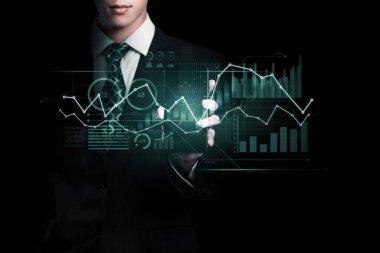Businessman analyst working with digital finance business data graph showing technology of investment strategy for perceptive financial business decision. Digital economic analysis technology concept.