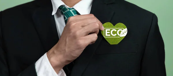 Eco Friendly Corporate Promoting Sustainable Green Business Concept Businessman Hold — Stock Photo, Image