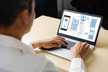 Model mobil uygulama ve web sitesi için UX UI tasarım süreci. Profesyonel uygulama geliştiricisi için kablo grafiğinin yaratıcı prototipi .
