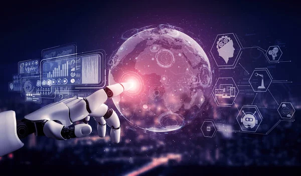 Renderização Inteligência Artificial Pesquisa Robô Desenvolvimento Ciborgue Para Futuro Das — Fotografia de Stock