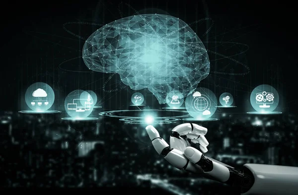 Rendering Artificiell Intelligens Forskning Robot Och Cyborg Utveckling För Framtiden — Stockfoto