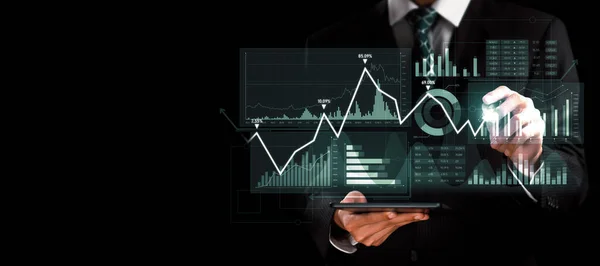 Businessman Analyst Working Digital Finance Business Data Graph Showing Technology — 스톡 사진