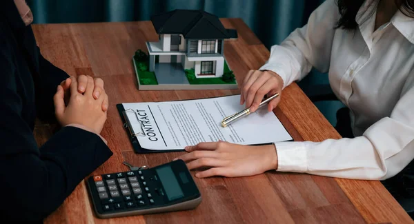 Reviewing House Loan Contract Agent Analyzing Financial Documents Tax Rates — Stock Photo, Image
