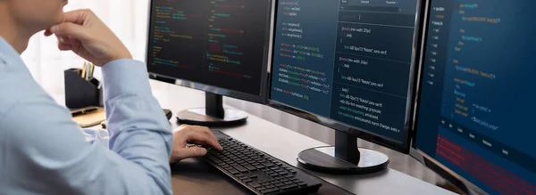 Software Engineer Working Application Development His Computer Display Code Script — Stock Photo, Image