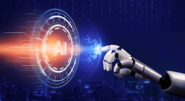 3D Rending Futuristic robot teknolojisi geliştirme, yapay zeka yapay zeka ve makine öğrenme konsepti. Gelecekteki insan hayatı için küresel robot biyonik bilim araştırması. 3B illüstrasyon
