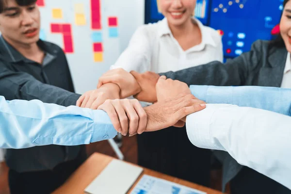 Diverse Team Officer Workers Hold Hands Circle Showing Solidarity Teamwork — Stock Photo, Image