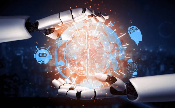Vykreslování Umělé Inteligence Výzkum Vývoje Robotů Kyborgů Pro Budoucnost Lidí — Stock fotografie