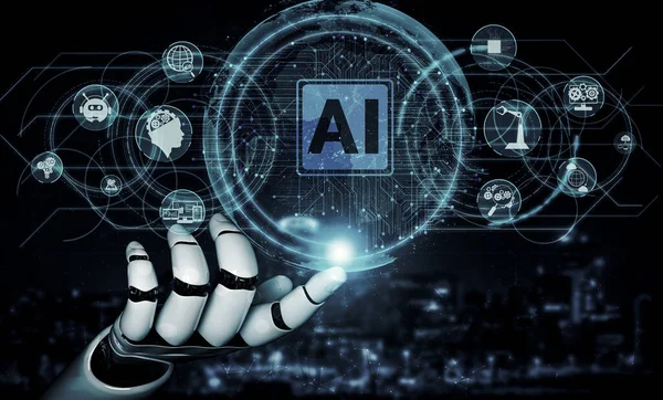 Renderowania Sztucznej Inteligencji Badań Robota Rozwoju Cyborg Dla Przyszłości Ludzi — Zdjęcie stockowe