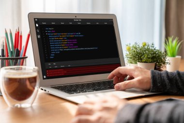 Model uygulama ve program kodlaması için bilgisayar ekranında yazılım geliştirme programlama