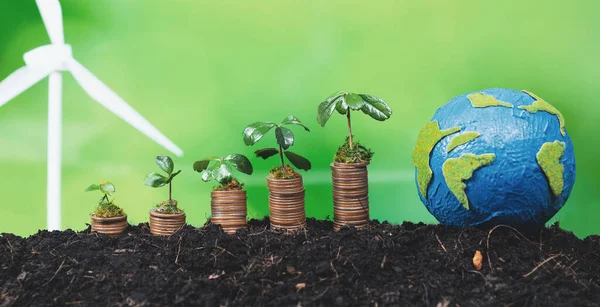 Ekologisk Företagsinvestering Eller Miljöskydd Subventionera Koncept Mynt Stack Med Växande — Stockfoto