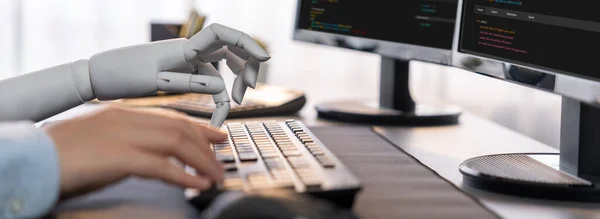 Programmacodering Automatisering Door Generatieve Kunstmatige Intelligentie Concept Samenwerking Tussen Robothand — Stockfoto