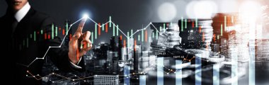 Businessman analyst working with digital finance business data graph showing technology of investment strategy for perceptive financial business decision. Digital economic analysis technology concept.