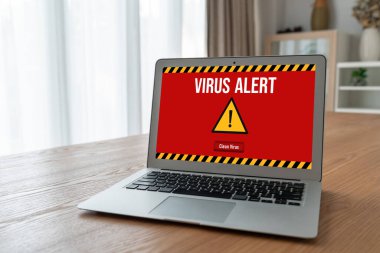 Bilgisayar ekranındaki virüs uyarısı mobil siber tehdit, hacker, bilgisayar virüsü ve kötü amaçlı yazılım tespit edildi