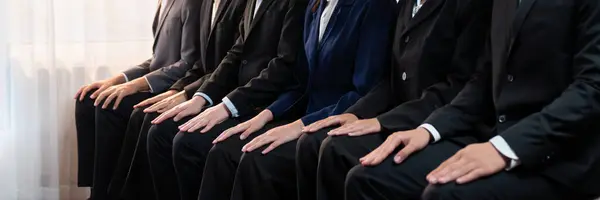 Asian Job Applicant Waiting Line Good Manners Hand Gesture Identical — Stock Photo, Image