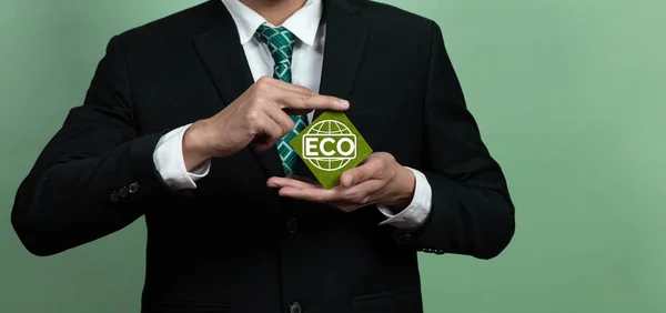 Οικολογική Εταιρική Προώθηση Βιώσιμη Και Πράσινη Επιχειρηματική Ιδέα Επιχειρηματία Κατέχουν — Φωτογραφία Αρχείου