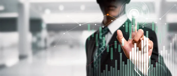 Forretningsmand Analytiker Arbejder Med Digital Finansiering Business Data Graf Viser - Stock-foto