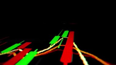 LED ekranda kapanış makro çekim hareketi, düşen borsa grafiği ekonomik krizi, azalan eğilim kırmızı düşüş göstergesi ve kar kaybı. Finansal kriz piyasa dengesizliğine yol açtı.