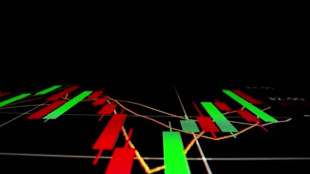 在Led显示屏上显示的股票缩放宏观波动图显示了经济增长图或牛市点概念 适宜于金融投资的正股票交易 — 图库视频影像