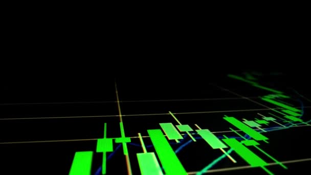 Zbliżenie Makro Ruch Wykresu Zapasów Wyświetlane Ekranie Led Pokazujące Wykres — Wideo stockowe