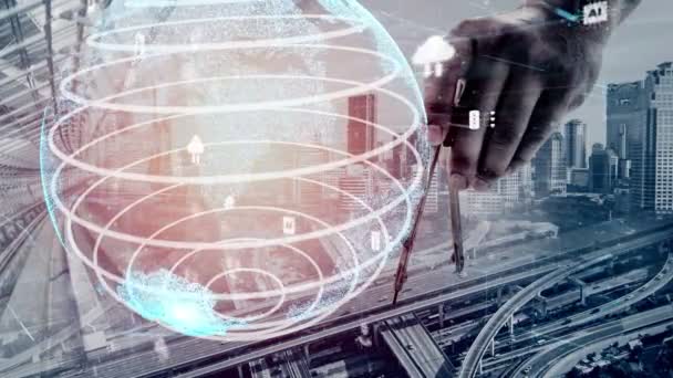 Концепция Будущего Строительства Зданий Изобретательный Инженерный Проект Графическим Дизайном Голограммы — стоковое видео