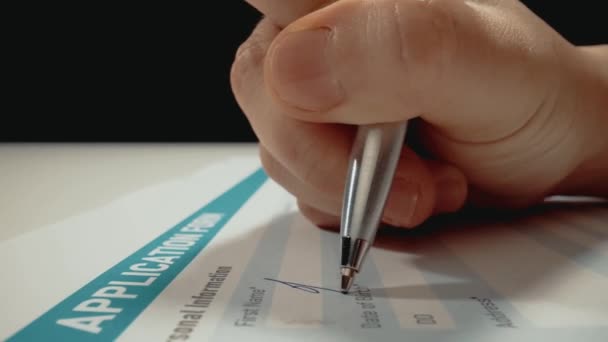 Closeup Macro Shot Movement Applicants Hand Filling Personal Information Writing — Stock Video