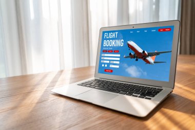 Online uçuş rezervasyon sitesi mod rezervasyon sistemi sağlar. Seyahat teknolojisi kavramı .