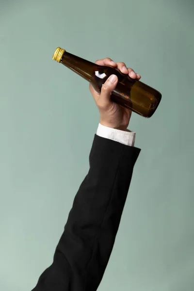 stock image Eco business recycle waste policy, holding glass bottle trash on isolated background. Corporate responsibility for green environment and community. Reuse, reduce and recycle for sustainability. Alter