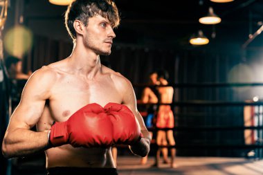 Boks dövüşçüsü pozu, Kafkasyalı boksör elini ya da yumruğunu kameranın önüne koydu agresif bir duruş sergiledi ve spor salonunda kum torbası ve boks malzemeleriyle dövüşmeye hazır hale geldi. Impetus